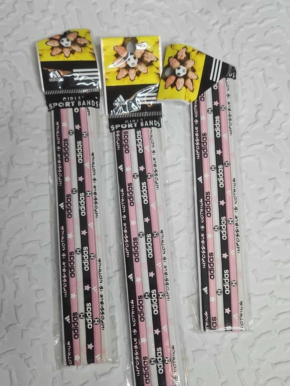 adidas Girls Soccer Themed Pink & Black Sport Hair Bands - 6pack -